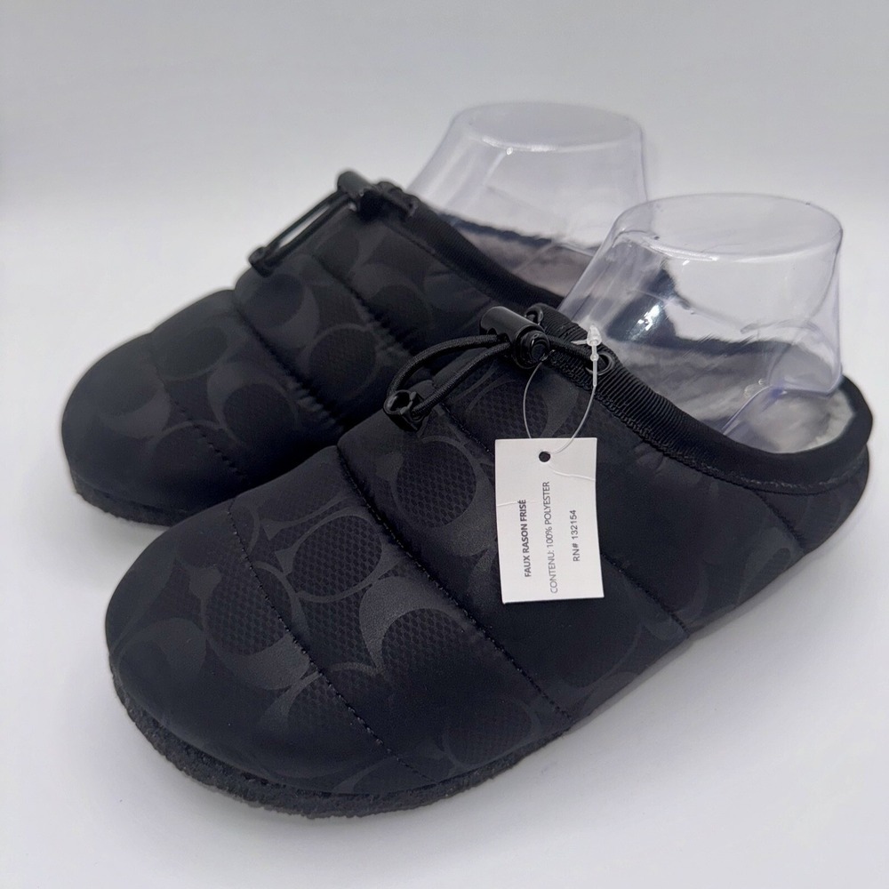 COACH Rachelle Slippers Women's Size 6 Black Monogram Quilted Nylon Mules